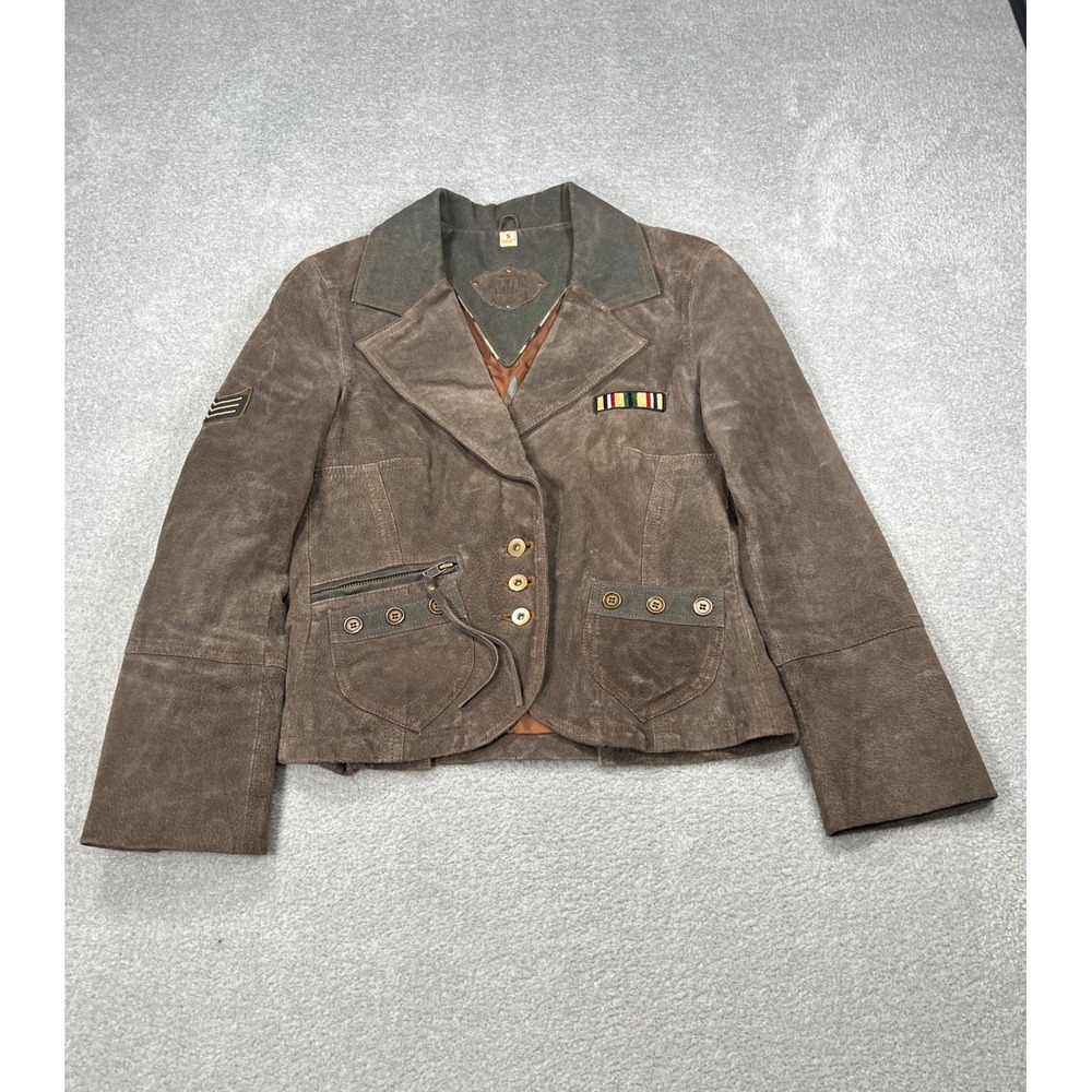 Wilsons Leather Military Jacket S Brown Suede Canvas Patches Star Wing Utility
